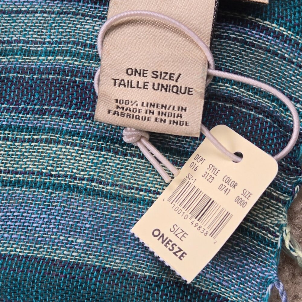 NWT Eddie Bauer 100% Linen Scarf Blue Green - Picture 7 of 8